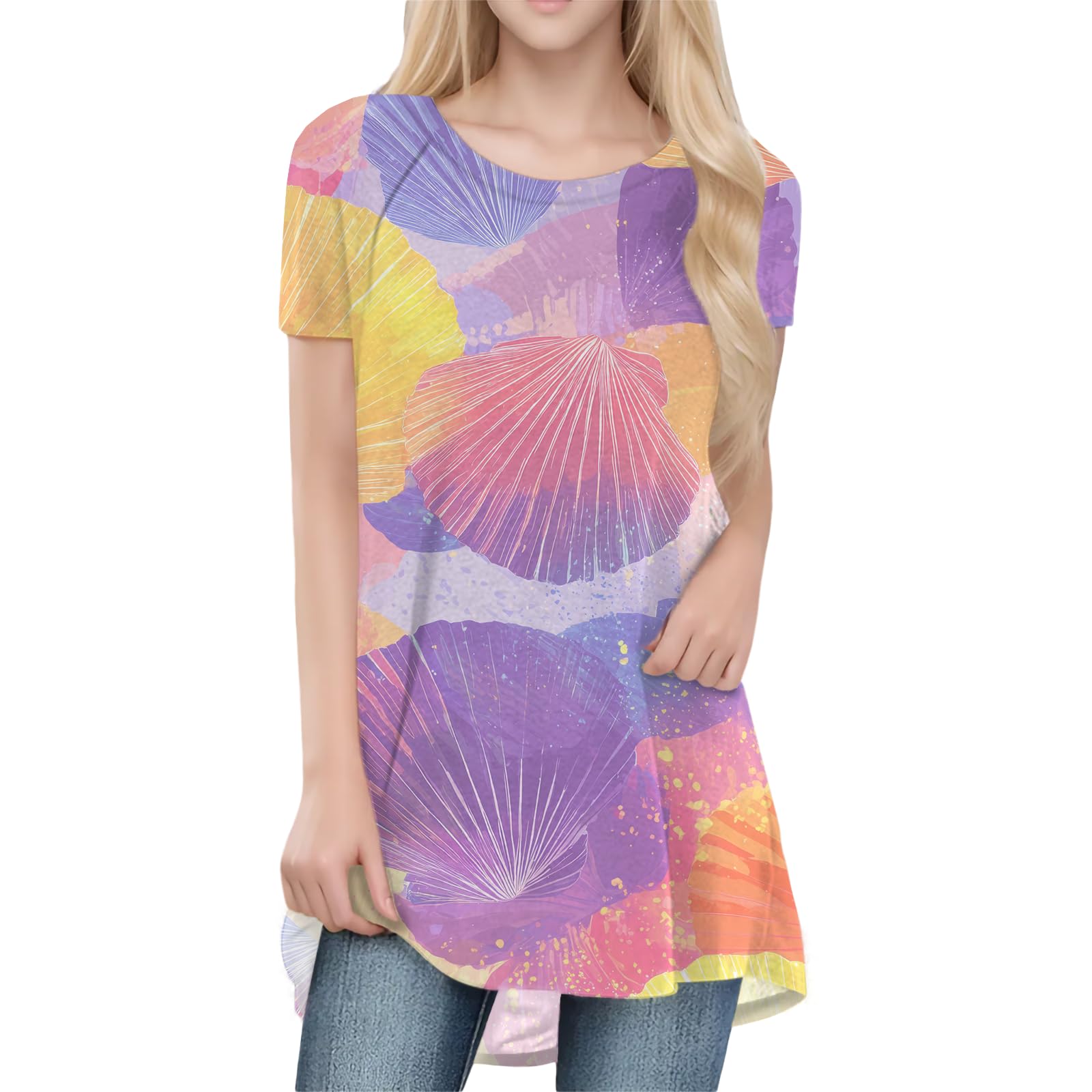 Womens Tops Loose Casual Trendy Curved Hem Loose Fit Daily Wear Summer Dressy Soft Graphic Tees Outfits 2025