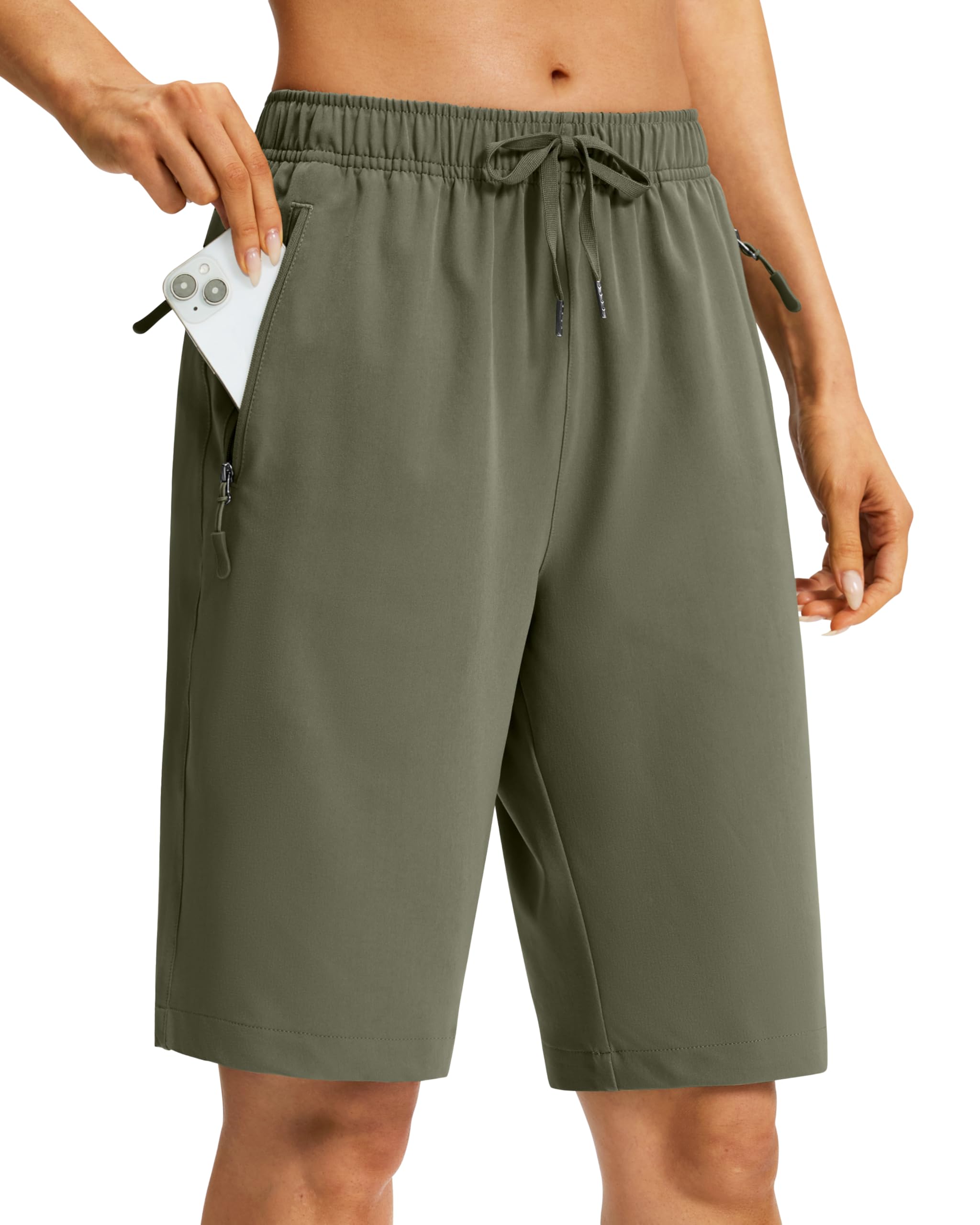 Viodia Women's 9''/11'' Hiking Shorts Long Bermuda Lightweight Shorts Quick Dry Athletic Golf Shorts with 3 Zipper Pockets