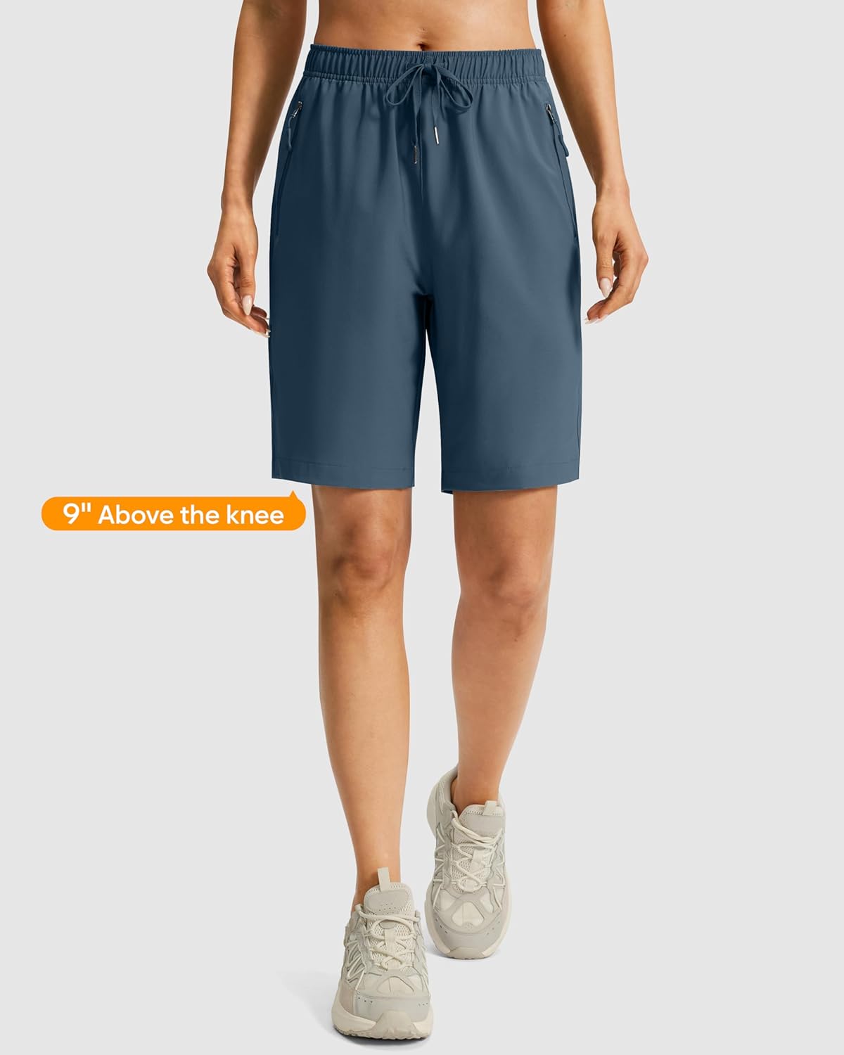Viodia Women's 9''/11'' Hiking Shorts Long Bermuda Lightweight Shorts Quick Dry Athletic Golf Shorts with 3 Zipper Pockets