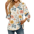 domirica Retro Breathable Shirt for Women Vintage Novelty Stylish Boho Loose Fit 3/4 Sleeve V Neck Tops Summer Undershirt