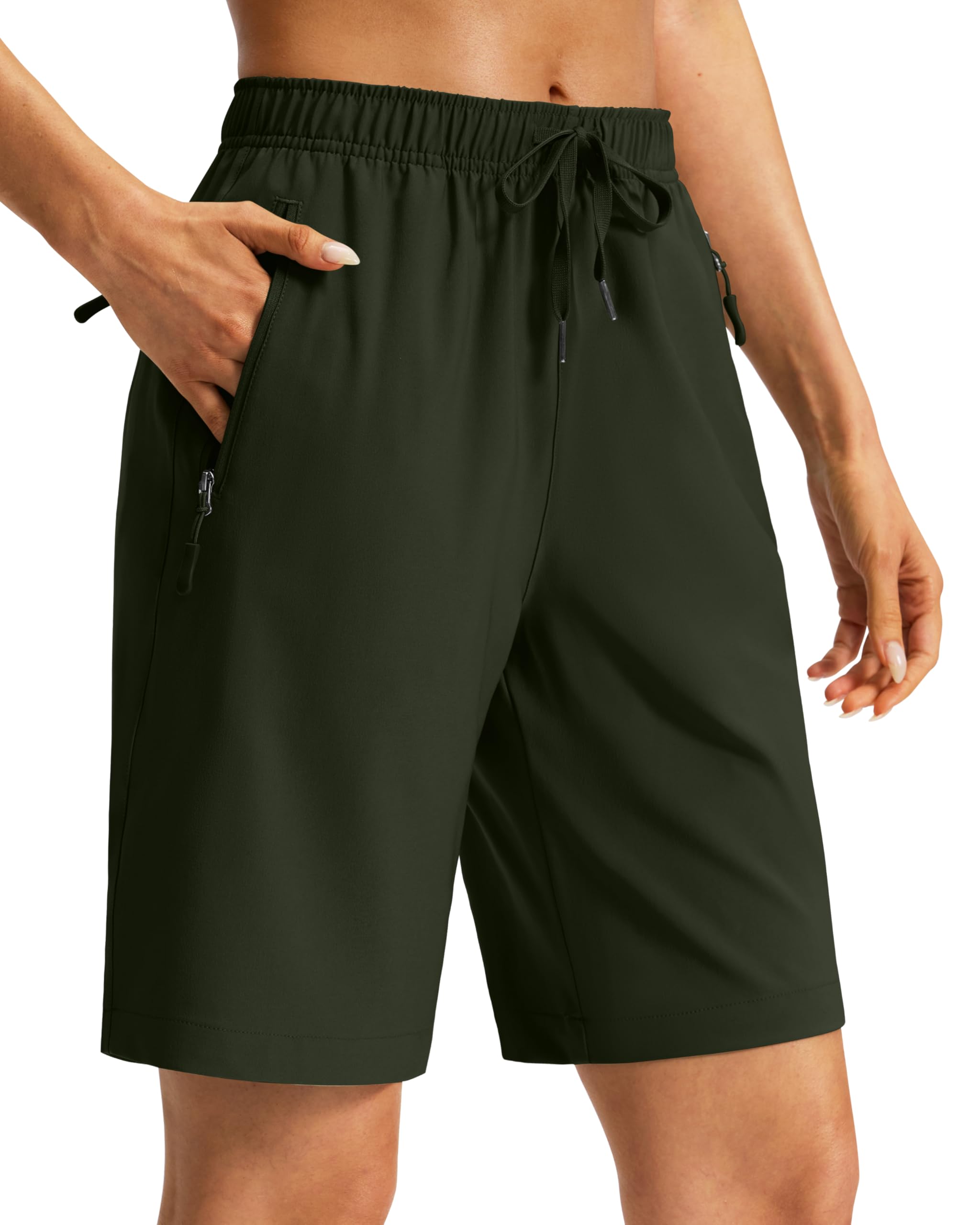 Viodia Women's 9''/11'' Hiking Shorts Long Bermuda Lightweight Shorts Quick Dry Athletic Golf Shorts with 3 Zipper Pockets