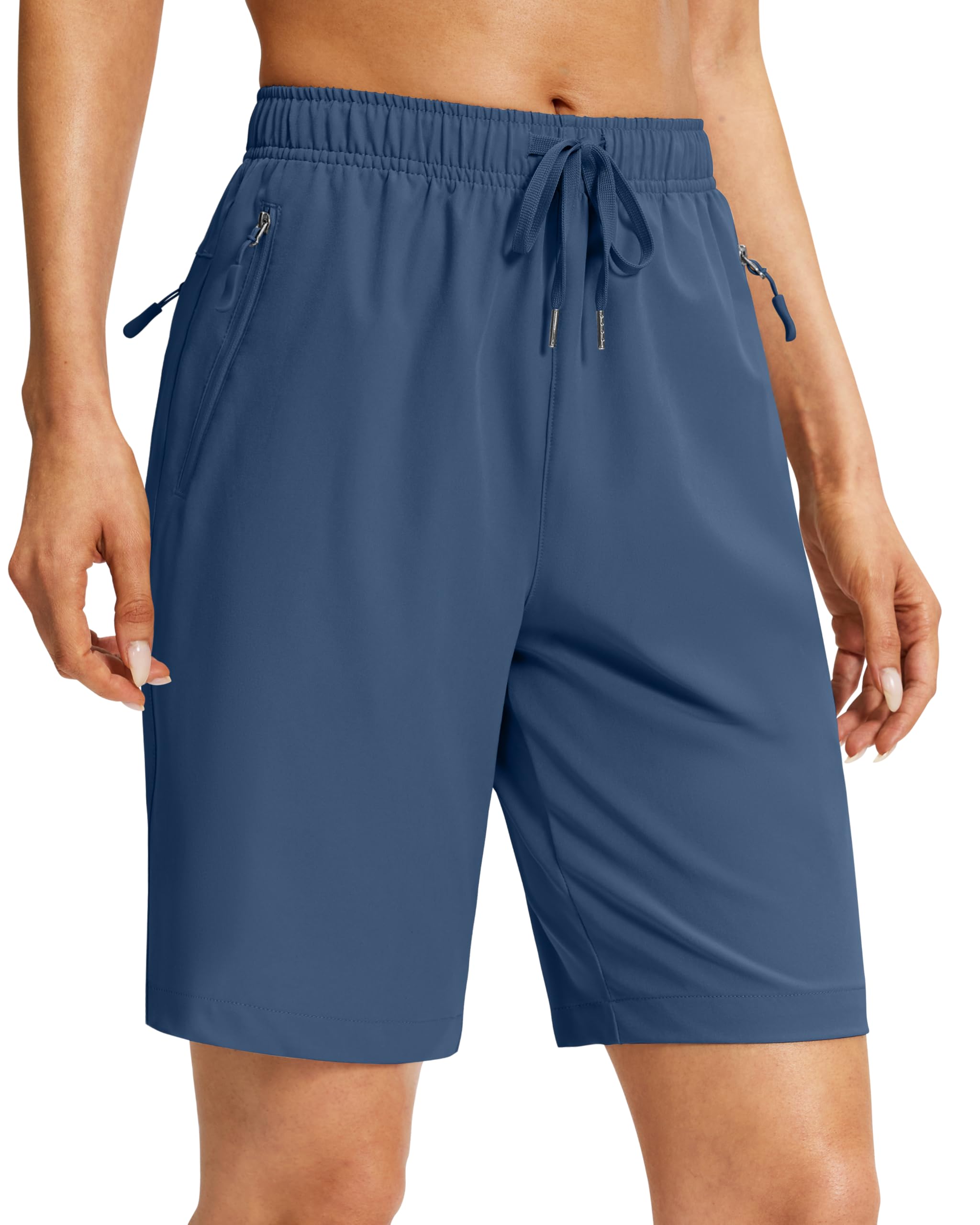 Viodia Women's 9''/11'' Hiking Shorts Long Bermuda Lightweight Shorts Quick Dry Athletic Golf Shorts with 3 Zipper Pockets