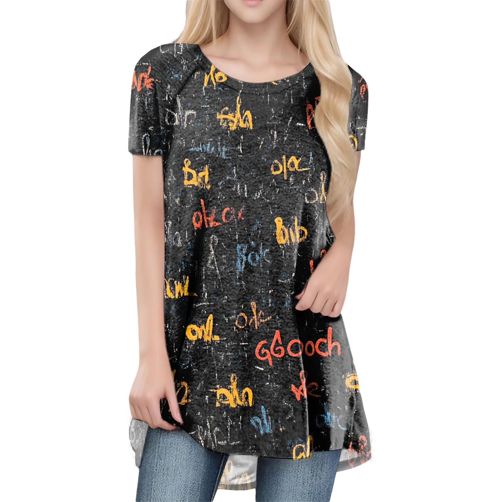 Womens Tops Loose Casual Trendy Curved Hem Loose Fit Daily Wear Summer Dressy Soft Graphic Tees Outfits 2025