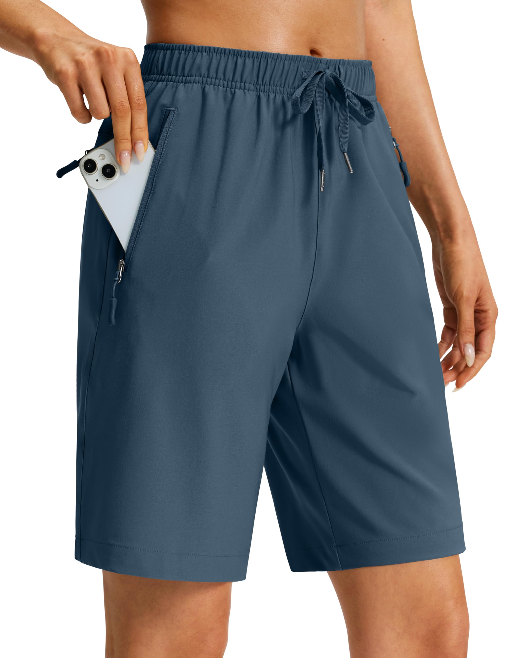 Viodia Women's 9''/11'' Hiking Shorts Long Bermuda Lightweight Shorts Quick Dry Athletic Golf Shorts with 3 Zipper Pockets